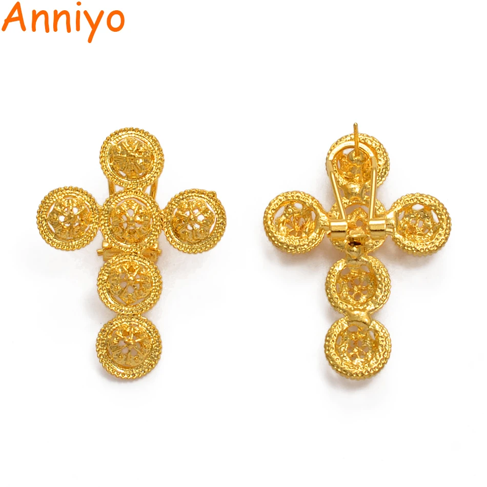 Anniyo Эфиопский крест, серьги золотого цвета, ювелирные изделия для женщин, девушек, Африканский эритрейский этнический крест, серьги s Habesha#220506