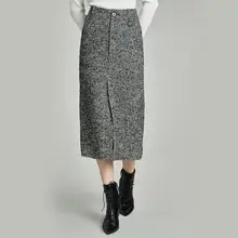 Осенняя и зимняя новая женская серая шерстяная юбка средней длины с высокой талией Q5227