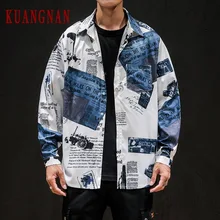 KUANGNAN Толстовка Harajuku рубашка Мужская Уличная Мужская рубашка блуза с длинными рукавами мужские рубашки в стиле кэжуал хип хоп 5XL Осень новинка