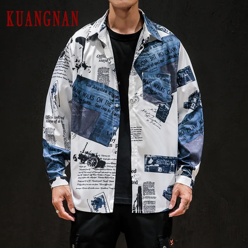 KUANGNAN Толстовка Harajuku рубашка Мужская Уличная блуза с длинными рукавами мужские