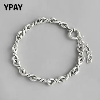 

YPAY 100% 925 Sterling Silver Chain Bracelets & Bangle Punk Rock Men & Women Hiphop Infinity Chain Bracelet Fine Jewelry YMB055
