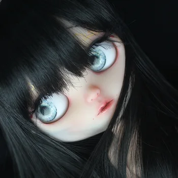

Blyth Doll NBL 1/6 BJD Customized Face,big eyes doll makeup Ball Jointed Doll with black wig with painted Sleep eyes girl T009