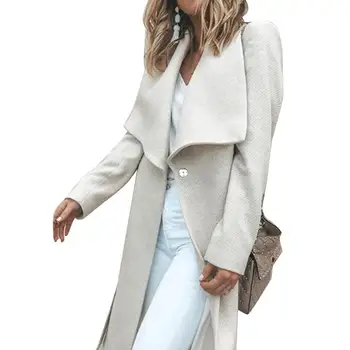 

Fashion Fall Winter 2020 trench coat Chic Lady Solid Color Lapel Long Sleeve Button Slit Woolen Overcoat long coats overcoats