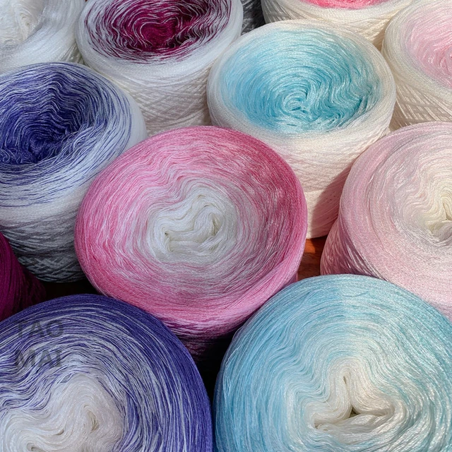 300g/group Organic Cotton Blended Yarn Gradient Color Cake Yarn Crochet  Shawl Scarf Sweater Thread DIY