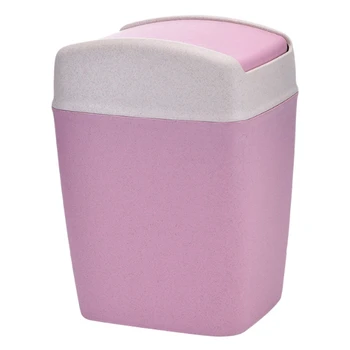 

LEYIJIA Wheat Straw Nordic Macaron Color Bedroom Kitchen Office Bathroom with Lid Trash Can Shake Lid Trash Can (Pink)