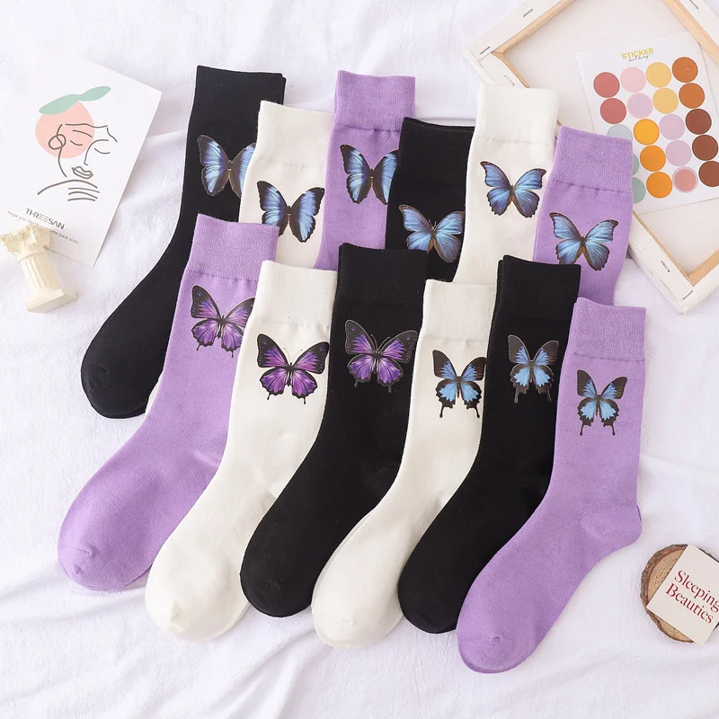 Hot Sale 2021 new fashion Korean style ladies socks simulation printing butterfly socks cute embroidered dinosaur socks