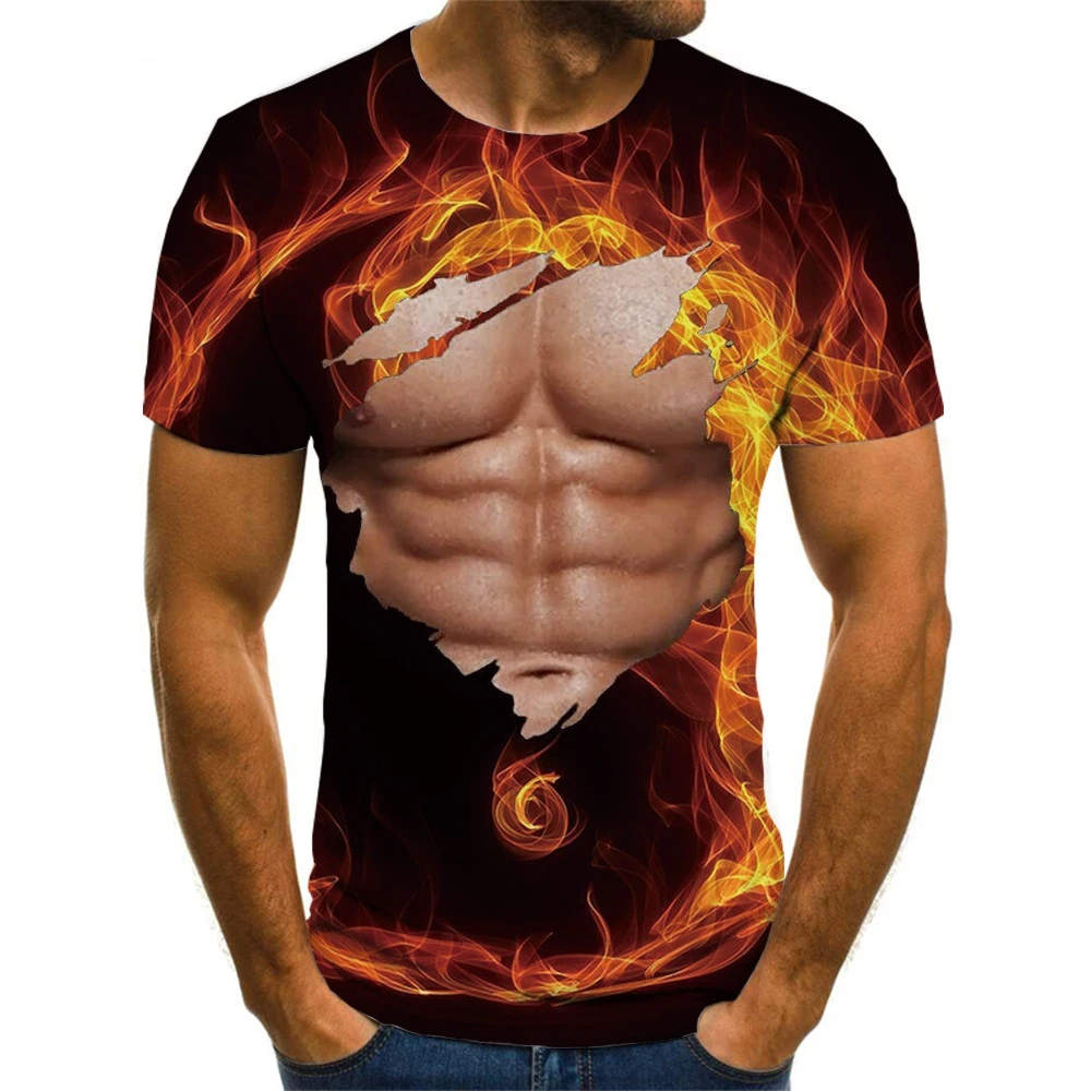 

Brand Muscle T Shirt Men Abdominal Muscles Funny T Shirts Black T-shirts 3d Mens Clothing Punk Rock Fashion Slim Tops