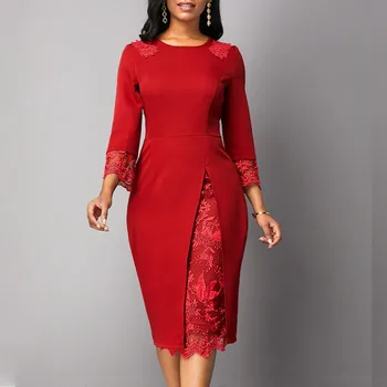 

African Clothes 2020 Elegant Red Dress Women Office Lady Plus Size 4XL 5XL O-Neck Bandage Bodycon Pencil Dress Robe High Quality