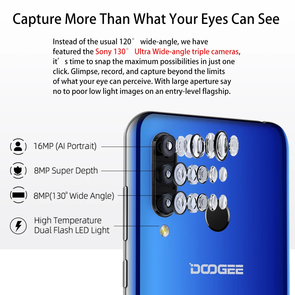  DOOGEE N20 64GB 4GB MT6763 Octa Core Mobilephone Fingerprint 6.3inch FHD+ Display 16MP Triple Back 