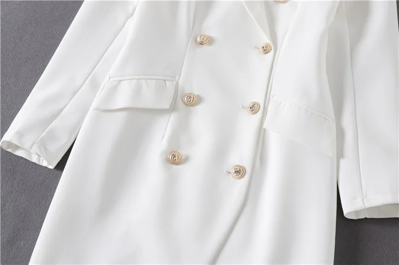 new autumn fashion sexy slit white blazer dress double breasted gold color button long sleeve fitted dresses