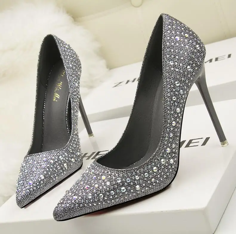 2020 весенние роскошные женские блестящие туфли стразы на тонком высоком каблуке