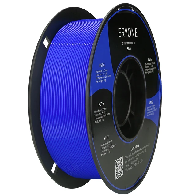 ERYONE PETG Filament 1kg 1.75mm ±0.03mm For 3D Printer,1KG (2.2LBS) 3D Printing Fast Shipping PETG Blue