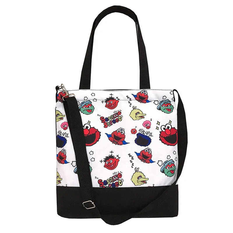 

Ougger Big Ladies' Handbag Shoulder Bags Summer Black Canvas Popular Preppy Style Tote Bag with Cartoon Printing for School