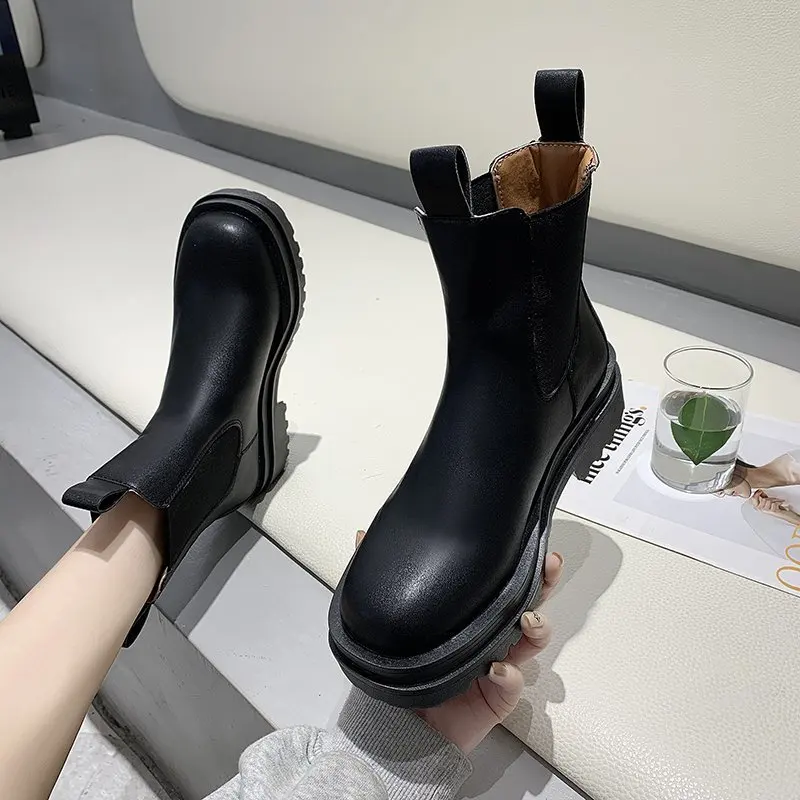 New Fashion Women's Boots Slip on Ankle Mid Calf Boot PU Leather Comfor Sexy Outdoor Ladies Shoes Non Slip Soft Footwear Woman