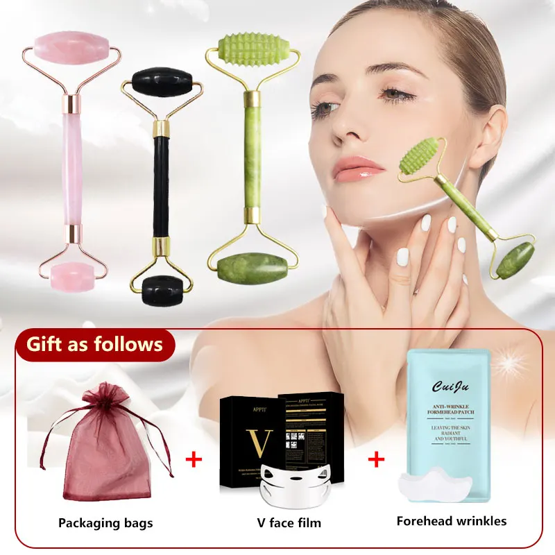 

Gua sha stone hand Rose quartz Natural jade facial Massage face roller for face care skin care tools Slimming double chin