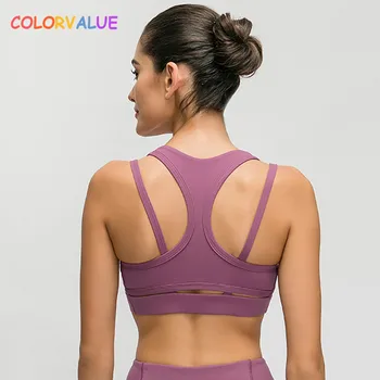 

Colorvalue Naked-feel Fabric Push Up Workout Gym Athletic Bras Crop Tops Women Pro Vest-type Training Fitness Sports Bras Tops
