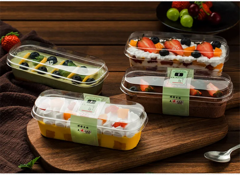 50pcs High quality square transparent ice cream cake plastic cup creative fruit salad dessert takeaway packaging cup with lid
