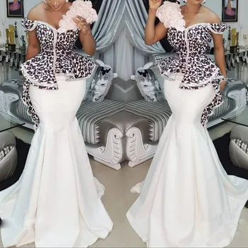 

Modest Plus Size African Mermaid Evening Dresses Off Shoulder Lace Peplum Aso Ebi Long Prom Dress Formal Wear Robe de soiree