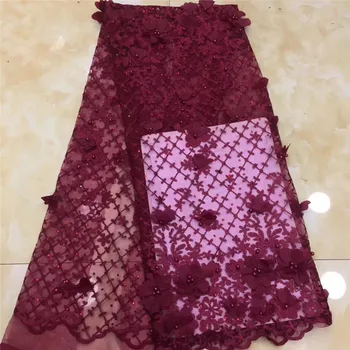 

Amazing wine with 3d embroidery tulle mesh cloth French net lace fabric for wedding dress PDN814(5yards/lot)multi color