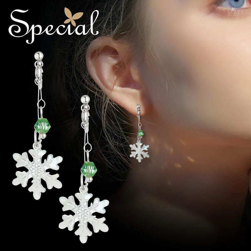 

SPECIAL Sen earrings clips without piercings handmade snowflake shape lining skin was thin girl early age snow S2495E