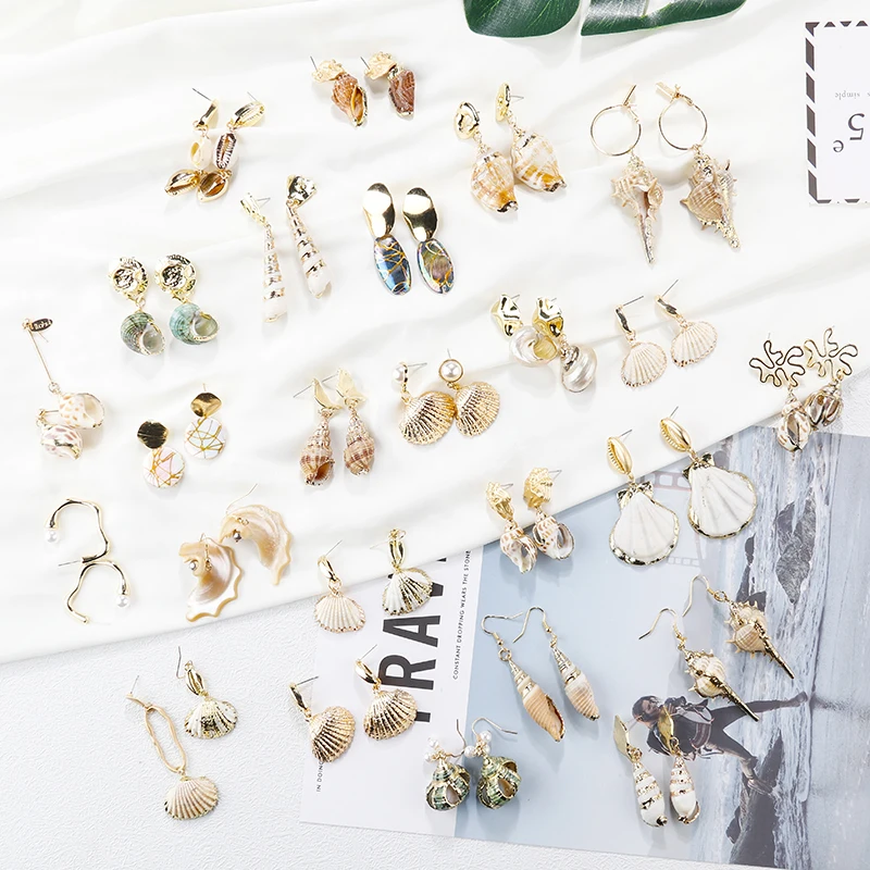 

Flashbuy New Unique Irregular Natural Shell Conch Drop Earrings For Women Metal Maxi Statement Long Earrings Beach Ocean Party