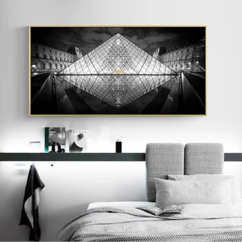 

Black Whit Geometric Building Wall Art Canvas Painting Louvre Nordic Posters and Prints Wall Pictures for Living Room Home Decor