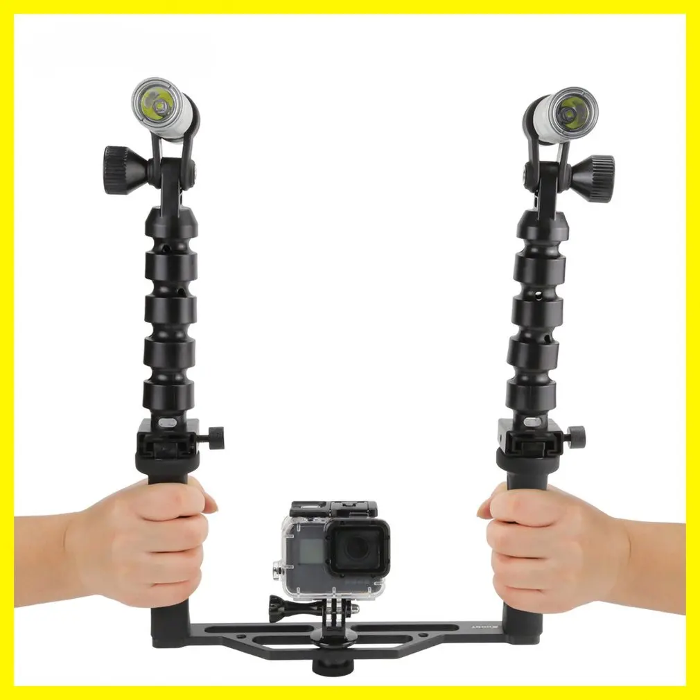 

Professional Stable Black Two Handle Durable Camera Diving Handheld Stabilizer with Flashlights for GoPro