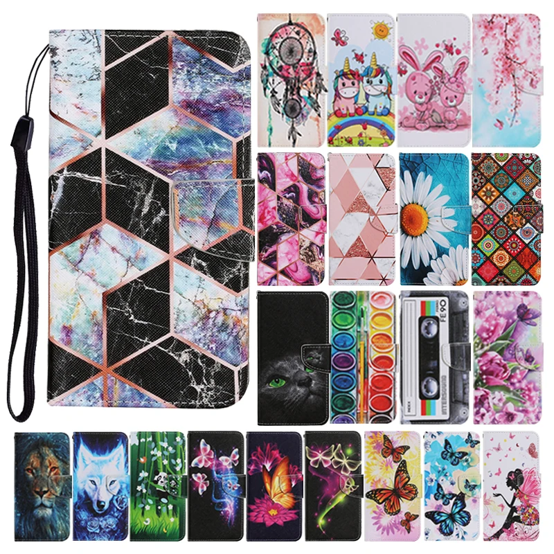 Case on For iPhone SE 2020 6 S 6S 8 7 Plus 9 Leather Flip Stand Phone Cover Cute Butterfly Unicorn Lion Panda Wolf Flower Capa | Мобильные