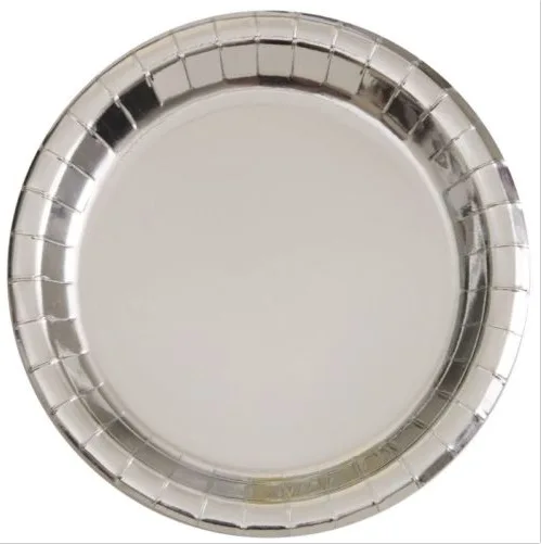 9inch 8pcs Тарелки для дня рождения Свадебные украшения набор жаркое золото и серебро одноразовая посуда бумажный бокал с соломинкой набор для домашней вечеринки - Цвет: 9inch 8pcs