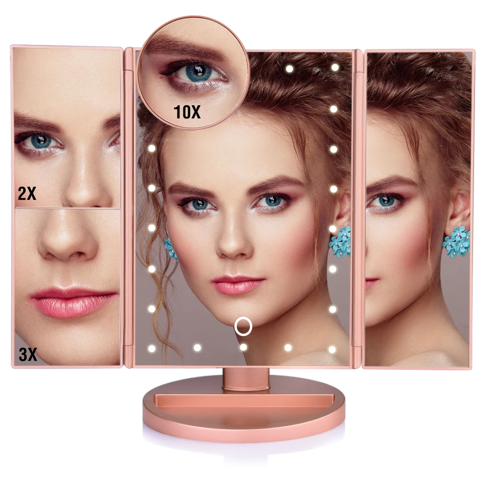

22 LED Makeup Mirror Light 3 Folding Magnifying Vanity Mirror Cosmetics 1X/2X/3X/10X Magnifier Touch Screen Table Desktop Lamp