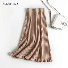 BIAORUINA Женская однотонная Модная трикотажная плиссированная юбка Женская эластичная высокая талия универсальная Толстая Офисная Женская юбка сохраняющая тепло юбки
