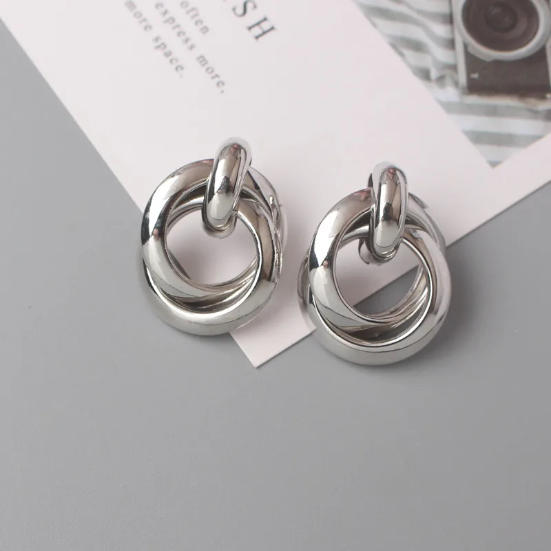 Dangle Earrings Fashion Metal Women Drop Earrings Hollow Geometric Dangle Earrings for Girls Punk Round Fashion Brincos Gift