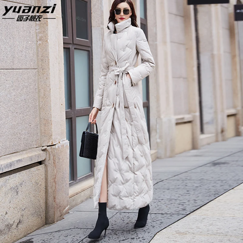 

long down jacket female new winter 2019 cultivate morality to receive 6033 waist white duck down to the ankle warm coat
