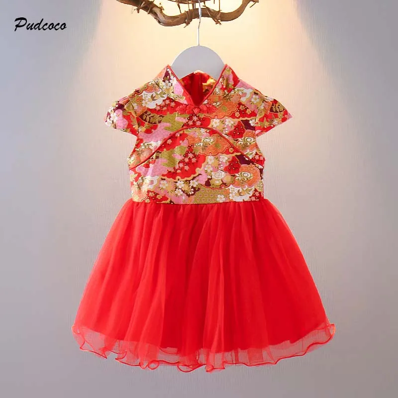 2020 Baby Girls Dress 1-7Y Kids Chinese Style Cheongsam Princess Summer Floral Tulle Party Costume Qipao | Детская одежда и обувь