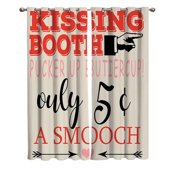 

Kiss Two People Pucker Up Blackout Window Curtains Living Room Curtain Kitchen Blackout Curtains Left and Right Biparting Open