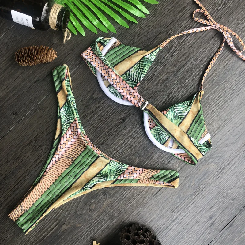 Пикантные Высокая талия Купальник Для женщин пуш-ап бикини с принтом Biquni Maillot De Bain