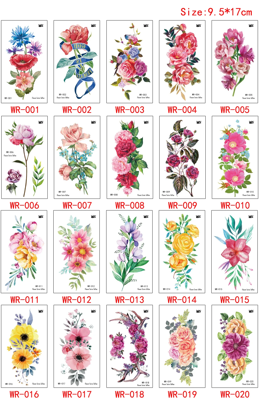 9.5X17cm Temporary Tattoo Sticker Watercolored Drawing Peony Rose Flower Design Fake Beauty for Women Waterproof Body Art Tattoo (8)