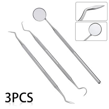 

3pcs Stainless Dental Tooth Scraper Mirror Scaler Kit Double-ended Teeth Tartar Plaque Cleaning Tool Oral Tooth Care Tool
