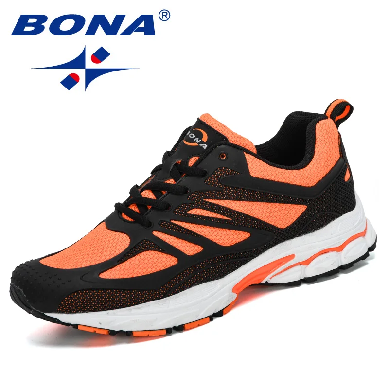 BONA/мужская спортивная обувь на шнуровке для бега; сетчатые дышащие уличные кроссовки для бега и ходьбы; износостойкие мужские спортивные кроссовки; - Цвет: Black F orange