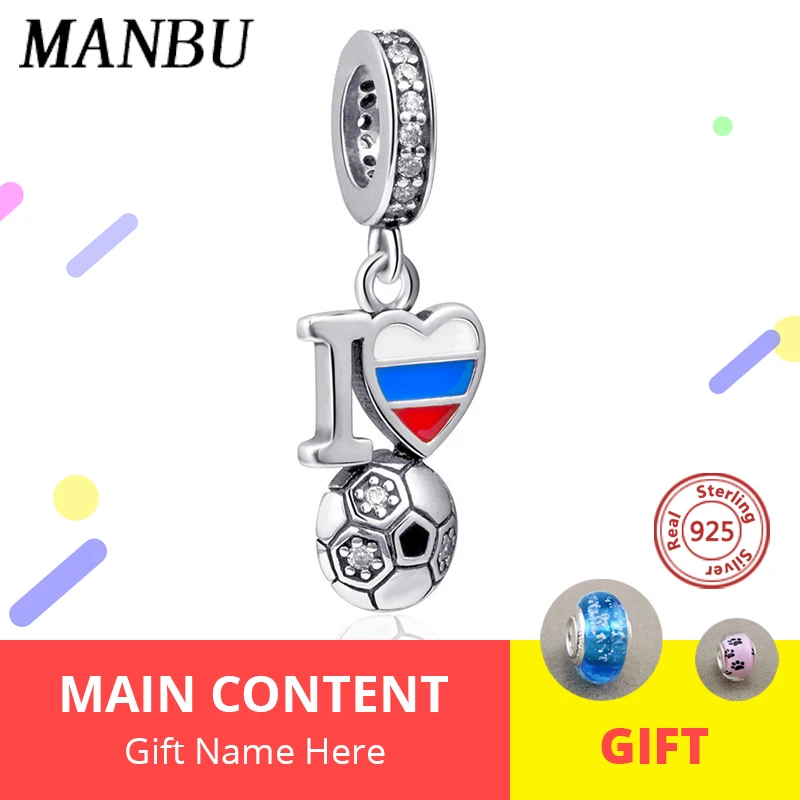 

Fit Authentic pandora charms silver 925 original I love soccer charms Enamel Beads Bracelet DIY Pendants & Bangles Jewelry Gifts