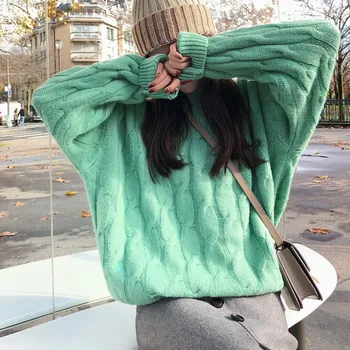 

Women Warm Japanese And Korean Style Sweater New Autumn Knited Sweater Loose Candy Color Fashion Sweet Thick Twist Coat One Size