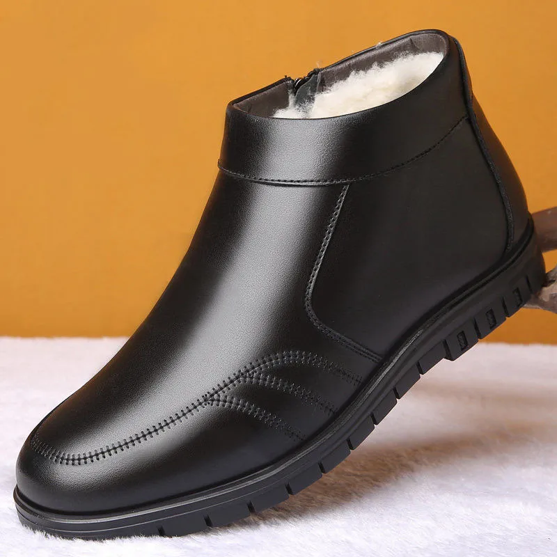 

Winter Fur Warm Mens Dress Boots Cotton Help Top Round Toe Men's Casual Winter Boots Solid Platform Male Snow Boots for Dad