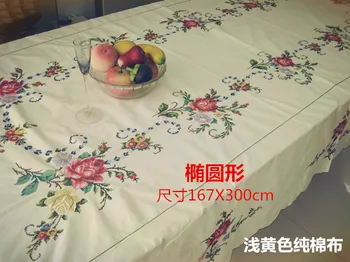 

Old Shanghai hand-made cross-stitch tablecloth oval cotton cloth hand embroidery oval 167x300cm collection