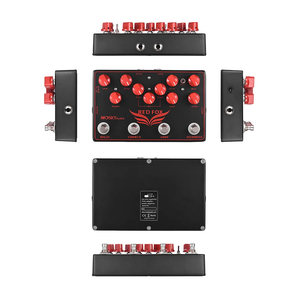 MOSKYAUDIO RED FOX Overdrive LOOP Chorus Delay 4 педаль эффектов в 1 блок для гитары|Детали и аксессуары