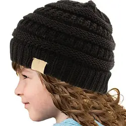 WZCX/однотонные шапки в полоску для мальчиков и девочек, теплые, осенне-зимние, модные, уличные, простые вязаные шапки, детский головной убор