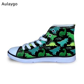 

Aulaygo Cute Dinosaur Floral Pattern Girl Running Shoes Causal Boys High Top Canvas Shoes New Kids Sneakers for College Students