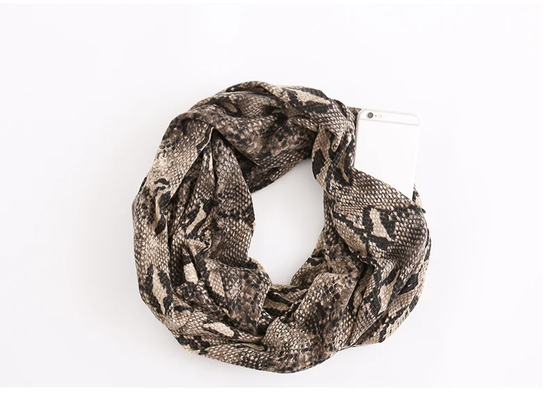 Sparsil Леопардовый женский шарф с кольцом многофункциональный с карманом на молнии шейный платок модные аксессуары Теплые шарфы-Снуды для женщин