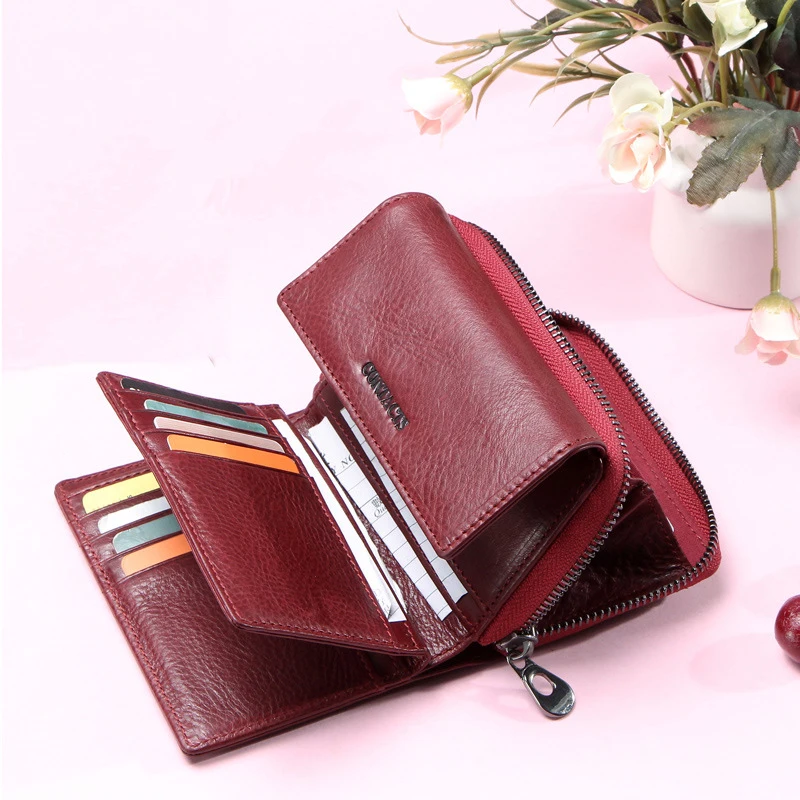 

Contacts Women's Genuine Leather Wallet Female Short Coin Purse Small Carteira Feminina Card Holder