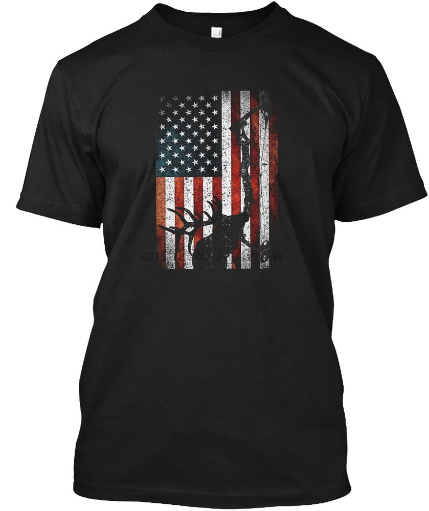Men T Shirt Elk Hunting Flag T-Shirt Distressed Grap Women T-Shirt