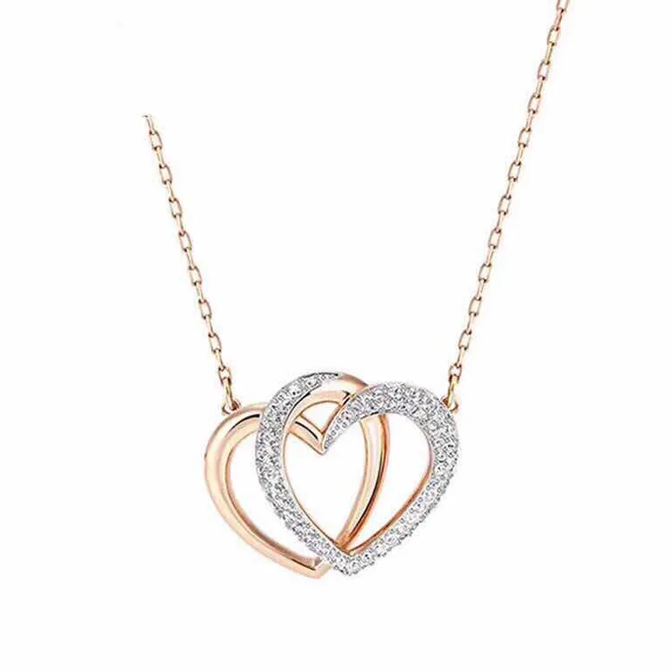 

19 new double heart-shaped love pendant fashion clavicle chain female niche net red simple design pendant chain